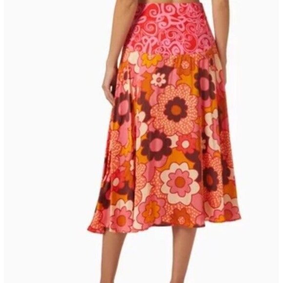 Celia B Sz L Skirt Kosh Orange Patchwork Retro Boho 50's Vintage Midi CeliaB New - Picture 2 of 7